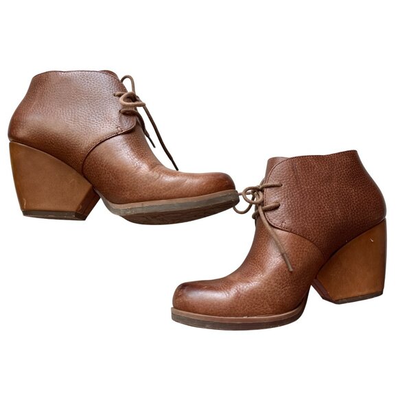 Korks Ease Leather Ankle Boots Chestnut Brown Leather Lace-Up Chunky Heel Size 8 - Picture 2 of 8